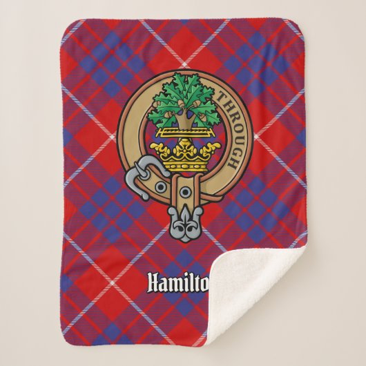 Clan Hamilton Crest over Red Tartan Sherpa Deken (Voorkant)