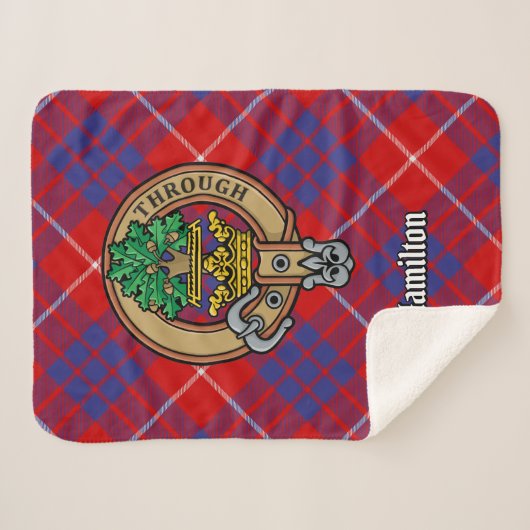 Clan Hamilton Crest over Red Tartan Sherpa Deken (Voorkant (horizontaal))