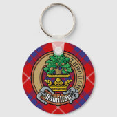 Clan Hamilton Crest over Red Tartan Sleutelhanger (Voorkant)