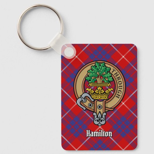 Clan Hamilton Crest over Red Tartan Sleutelhanger (Voorkant)