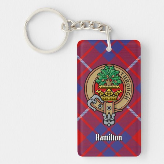 Clan Hamilton Crest over Red Tartan Sleutelhanger (Voorkant)