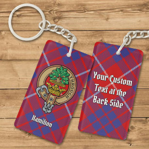 Clan Hamilton Crest over Red Tartan Sleutelhanger