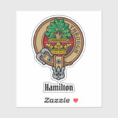 Clan Hamilton Crest over Red Tartan Sticker (Vel)