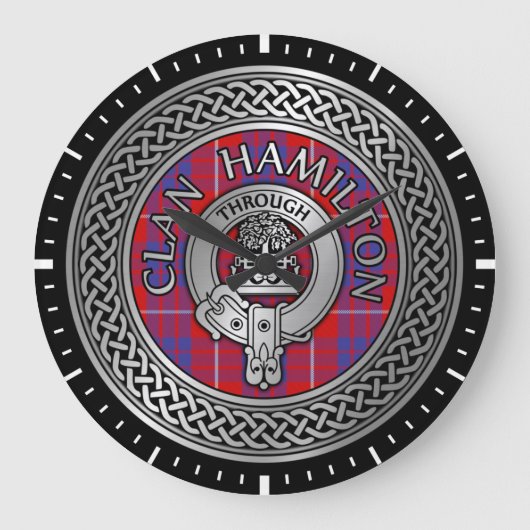 Clan Hamilton Crest & Tartan Knot Large Clock Grote Klok (Voorkant)