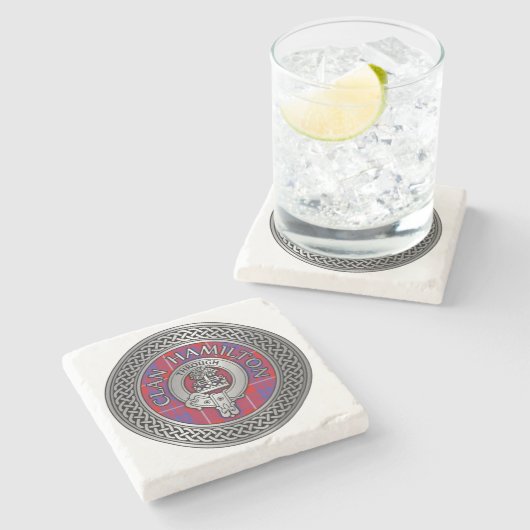 Clan Hamilton Crest & Tartan Knot Stone Onderzette Stenen Onderzetter (Zijkant)
