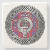 Clan Hamilton Crest & Tartan Knot Stone Onderzette Stenen Onderzetter (Voorkant)
