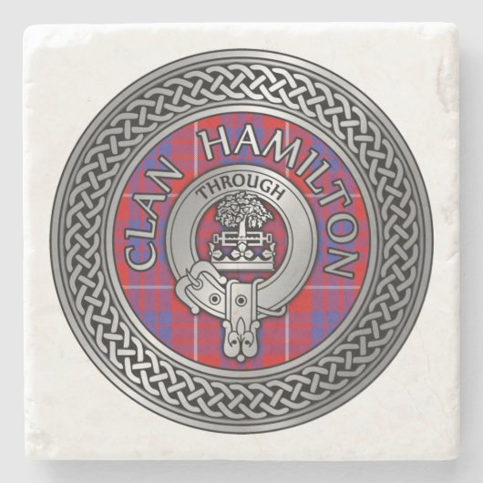 Clan Hamilton Crest & Tartan Knot Stone Onderzette Stenen Onderzetter (Voorkant)