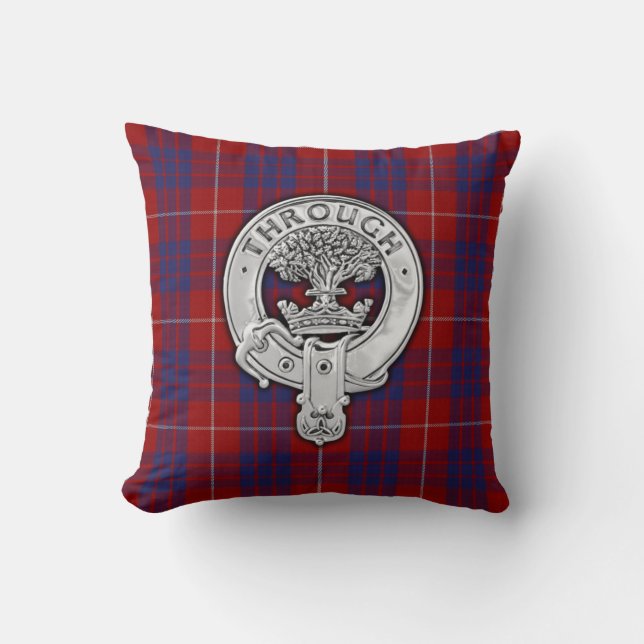 Clan Hamilton Crest & Tartan Kussen (Voorkant)