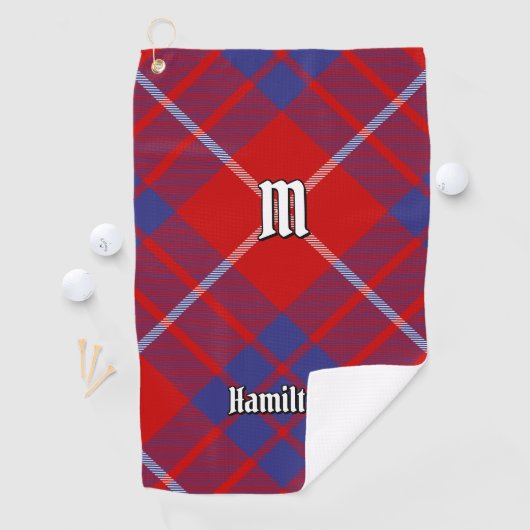 Clan Hamilton Red Tartan Golf Towel Golfhanddoek (Insitu)
