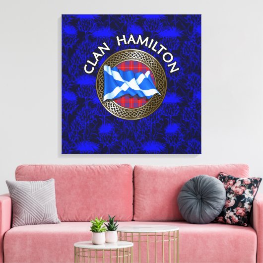 Clan Hamilton Tartan Knot & Flag Canvas Afdruk (Insitu (Woonkamer))