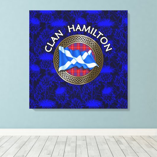 Clan Hamilton Tartan Knot & Flag Canvas Afdruk (Insitu (Houten vloer))