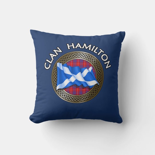 Clan Hamilton Tartan Knot & Flag Kussen (Voorkant)