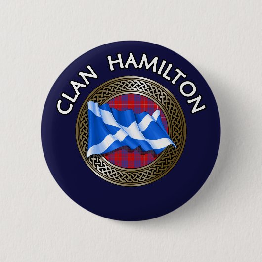 Clan Hamilton Tartan Knot & Flag Ronde Button 5,7 Cm (Voorkant)
