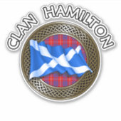 Clan Hamilton Tartan Knot & Flag Sticker (Voorkant)