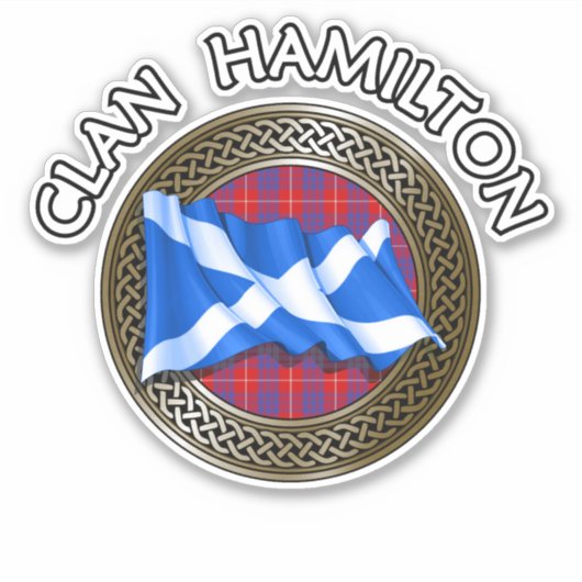 Clan Hamilton Tartan Knot & Flag Sticker (Voorkant)