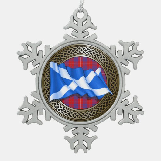 Clan Hamilton Tartan Knot & Flag Tin Sneeuwvlok Ornament (Voorkant)