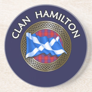Clan Hamilton Tartan Knot & Flag Zandsteen Onderzetter