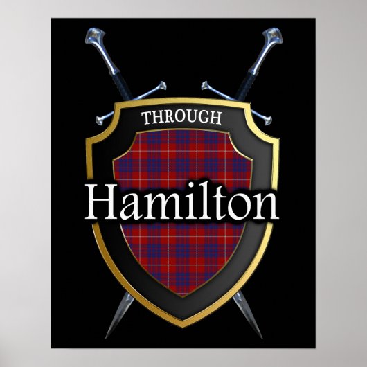 Clan Hamilton Tartan Scottish Shield & Swords Poster (Voorkant)