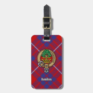 Clan Hamilton Wapen over Rode Tartan Bagagelabel