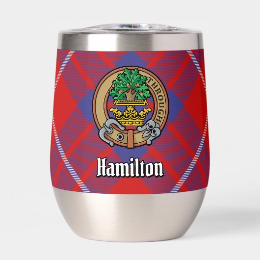 Clan Hamilton Wapenschild over Rode Tartan (Voorkant)