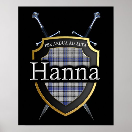 Clan Hanna Hannay Tartan Shield & Swords Print (Voorkant)