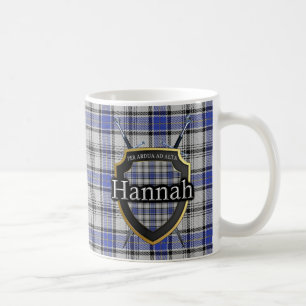 Clan Hannah Hannay Tartan Shield Crossed Swords Koffiemok