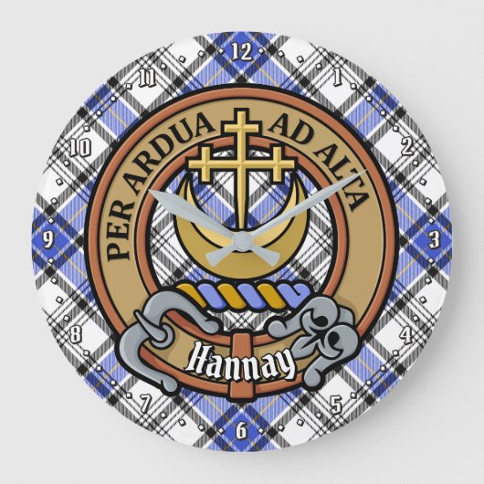 Clan Hannay Crest over Tartan Grote Klok (Voorkant)