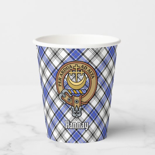 Clan Hannay Crest over Tartan Papieren Bekers (Voorkant)
