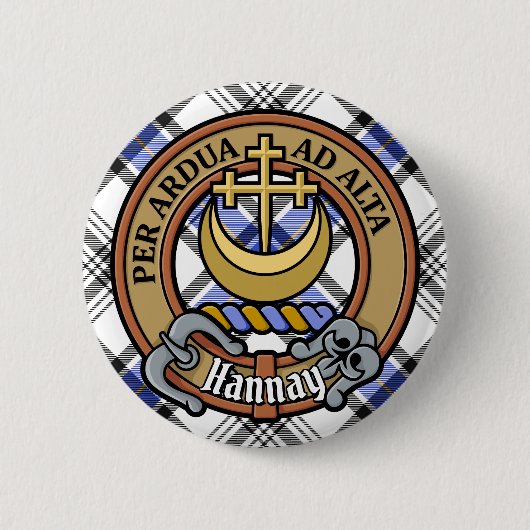 Clan Hannay Crest over Tartan Ronde Button 5,7 Cm (Voorkant)