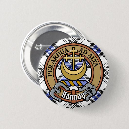 Clan Hannay Crest over Tartan Ronde Button 5,7 Cm (Voorkant /achterkant)