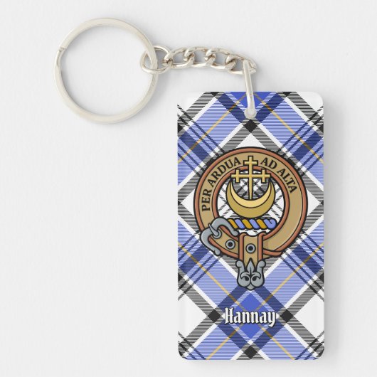 Clan Hannay Crest over Tartan Sleutelhanger (Voorkant)