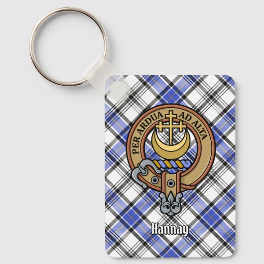 Clan Hannay Crest over Tartan Sleutelhanger (Voorkant)