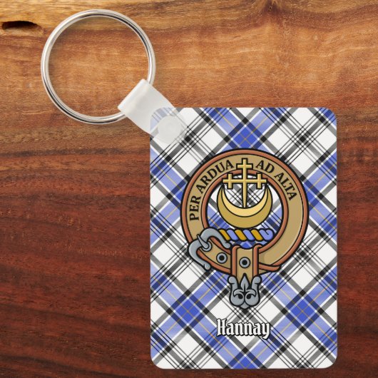 Clan Hannay Crest over Tartan Sleutelhanger (Voorkant)