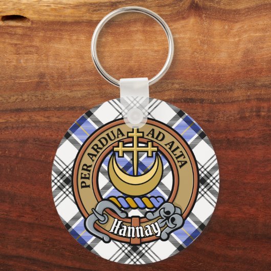 Clan Hannay Crest over Tartan Sleutelhanger (Voorkant)