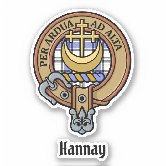 Clan Hannay Crest over Tartan Sticker (Voorkant)