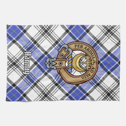 Clan Hannay Crest over Tartan Theedoek (Horizontaal)