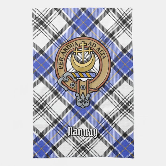 Clan Hannay Crest over Tartan Theedoek (Verticaal)