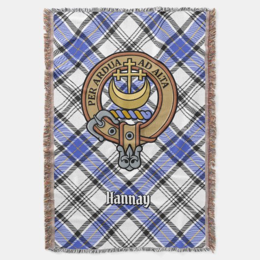 Clan Hannay Wapen over Tartan Deken (Voorkant Verticaal)