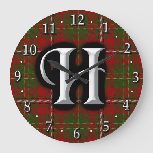 Clan Hay Letter H Monogram Tartan Grote Klok (Voorkant)