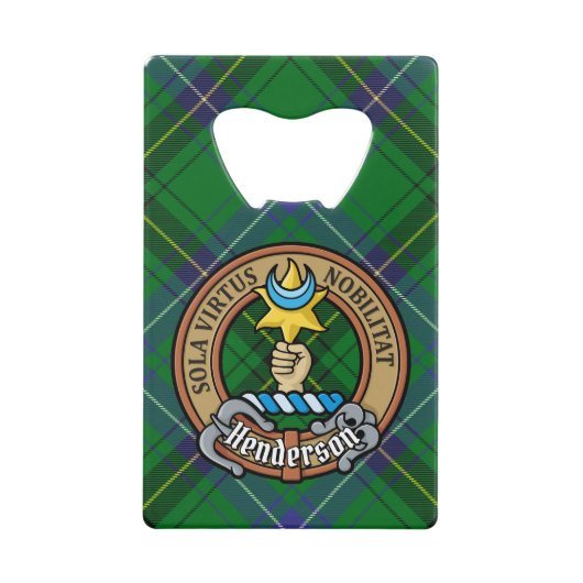 Clan Henderson Crest over Tartan Creditkaart Flessenopener (Voorkant)