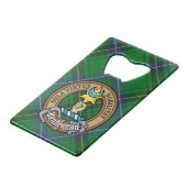 Clan Henderson Crest over Tartan Creditkaart Flessenopener (Voorkant Gekanteld)