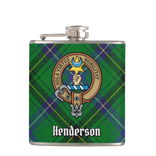 Clan Henderson Crest over Tartan Heupfles (Voorkant)