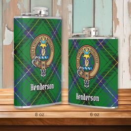 Clan Henderson Crest over Tartan Heupfles