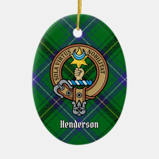 Clan Henderson Crest over Tartan Keramisch Ornament (Voorkant)