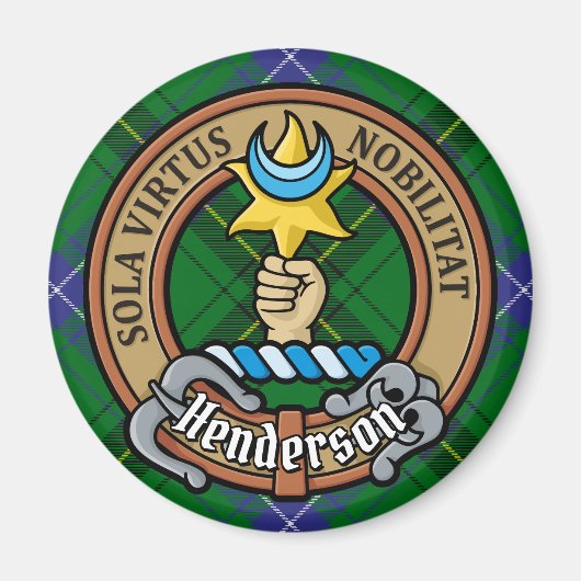 Clan Henderson Crest over Tartan Magneet (Voorkant)