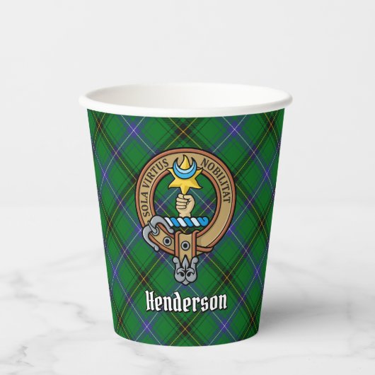 Clan Henderson Crest over Tartan Papieren Bekers (Voorkant)