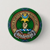 Clan Henderson Crest over Tartan Ronde Button 5,7 Cm (Voorkant)