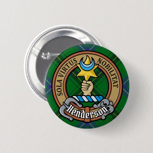 Clan Henderson Crest over Tartan Ronde Button 5,7 Cm (Voorkant /achterkant)