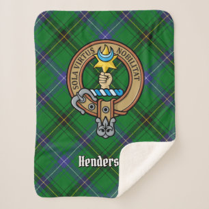 Clan Henderson Crest over Tartan Sherpa Deken