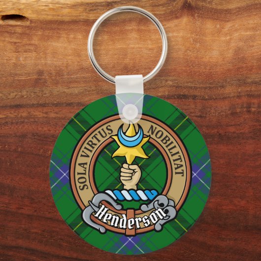 Clan Henderson Crest over Tartan Sleutelhanger (Voorkant)